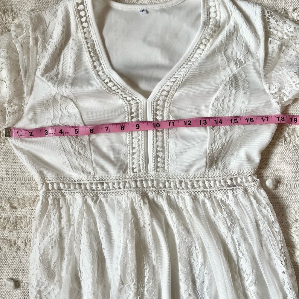 V Neck Floral Lace White Short Sleeve Boho Photoshoot Maternity Dress small - Picture 8 of 12